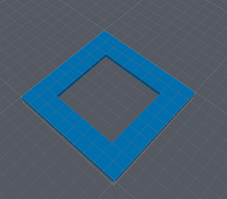 The design behind both exported files: a square pocket with an island of material standing in it