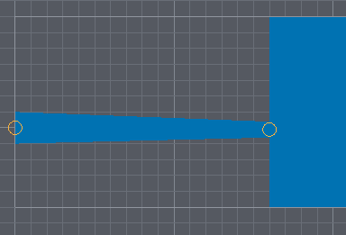 The feed channel zoomed in: 200 µm wide at the inlet point on the left, tapering to 100 µm where it meets the chamber wall