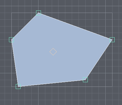 A five-sided region selected in the viewport, with a square handle at each of its vertices and a diamond marking its position