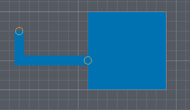 A channel ending at a wall-bound point on a rectangular region’s left wall, the two shapes meeting with no material between them